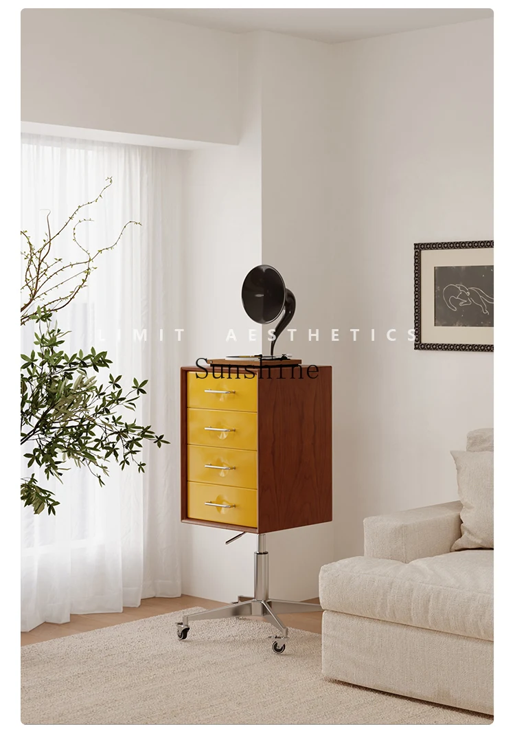 Medieval mobile four-chest cabinet lifting rotating sofa side cabinet