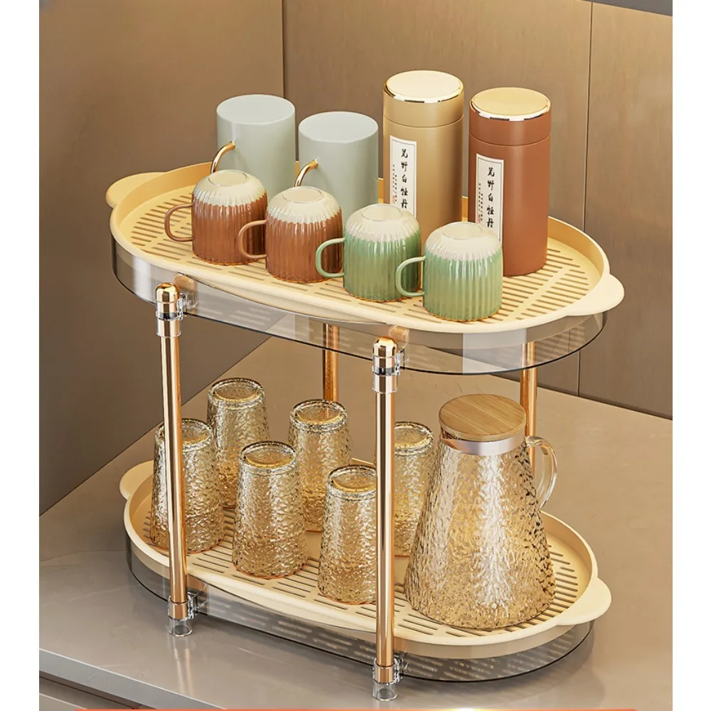 Cup Holder Household Desktop Double-layer White Water Thermos Cup Tea Set Organizer Drain Tray Cup Storage Rack Cute Shelves