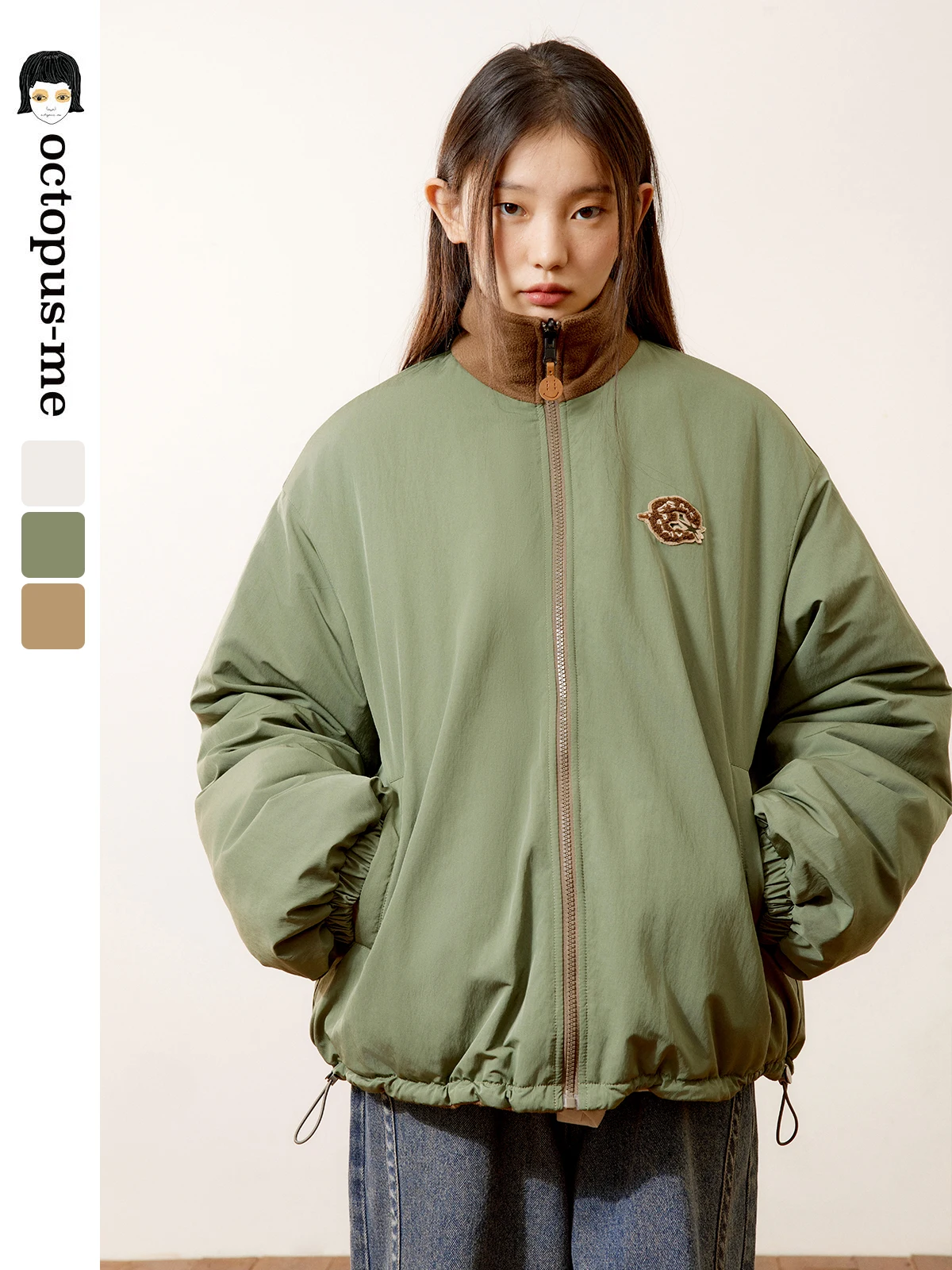 

Octopusme двусторонняя одежда, хлопковое тюре, свободная женская одежда, универсальная хлопковая зимняя верхняя одежда с наполнителем, простая однотонная одежда для поездок на работу