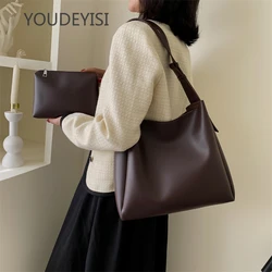 YOUDEYISI Quality Women Tote Bags Large Capacity Shopper Shoulder Bag Pure Color Wide Strap Soft PU Leather Female Handbags 2024