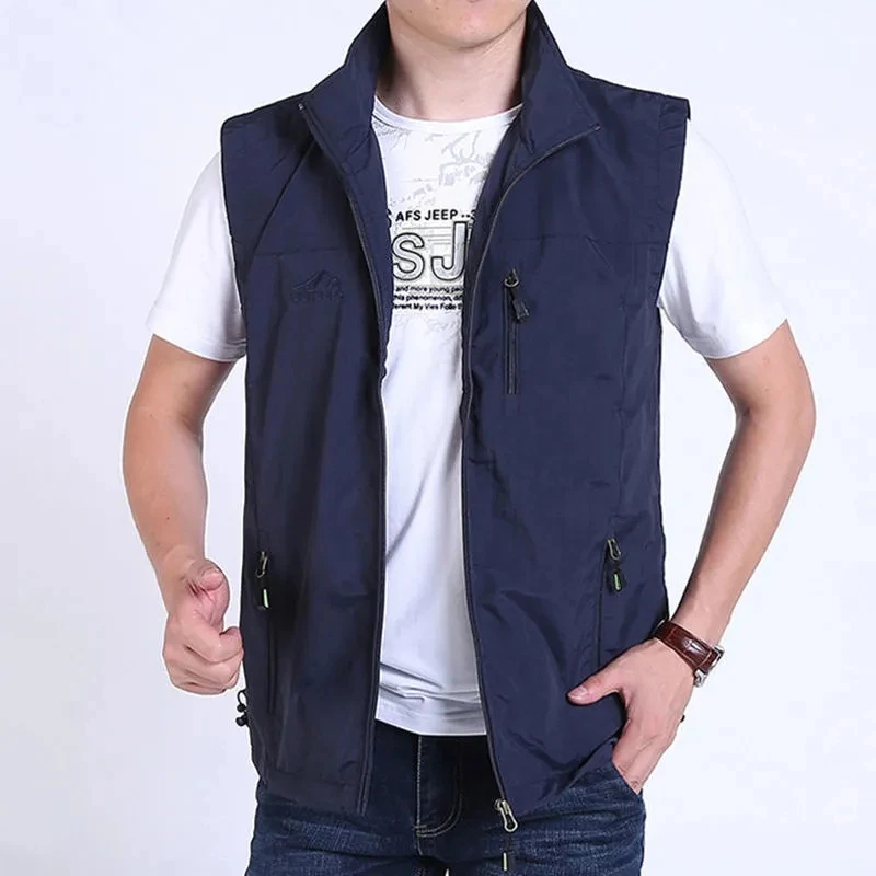 Colete dos homens casaco de verão tático fino casual gilet outwear multi bolso pesca viagem colete jaqueta masculino novo chalecos