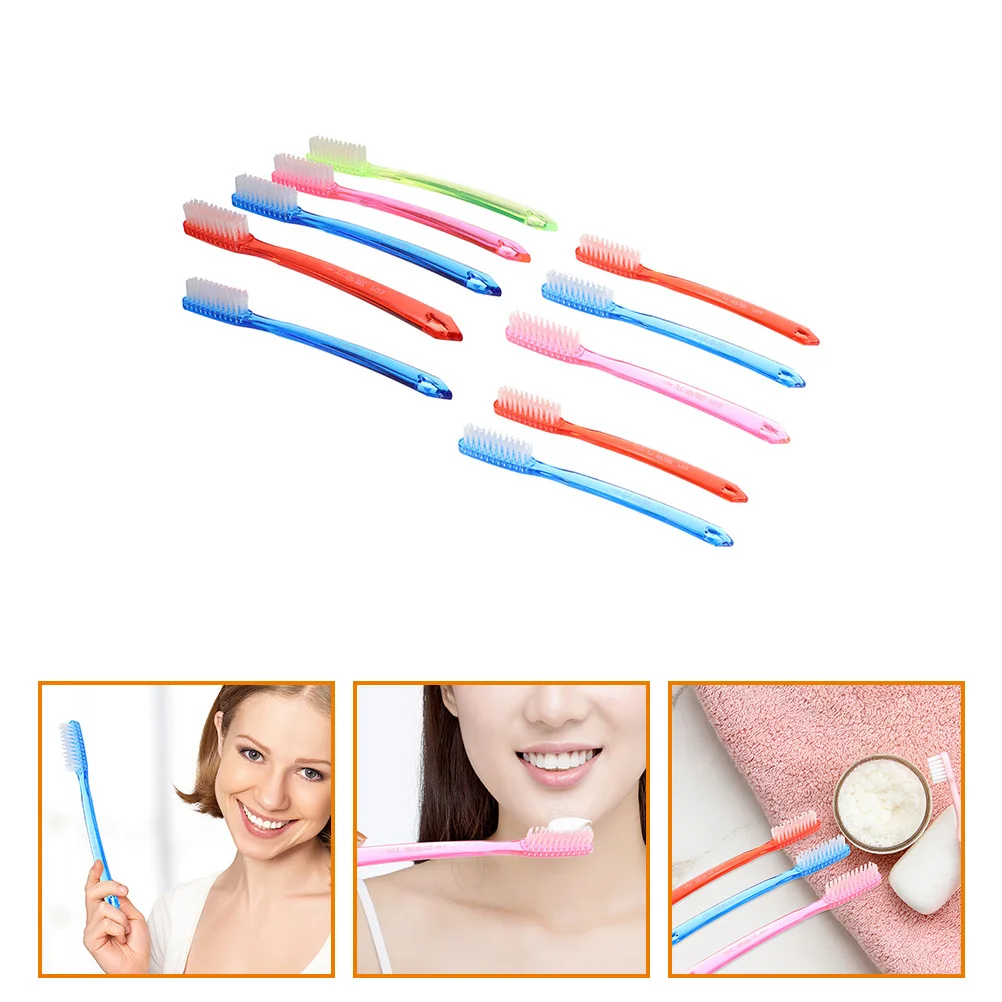 

10Pcs Hard Toothbrushes Adults Large Head Plastic Travel Portable Lightweight Teeth Cleaning Brushes Manual Use