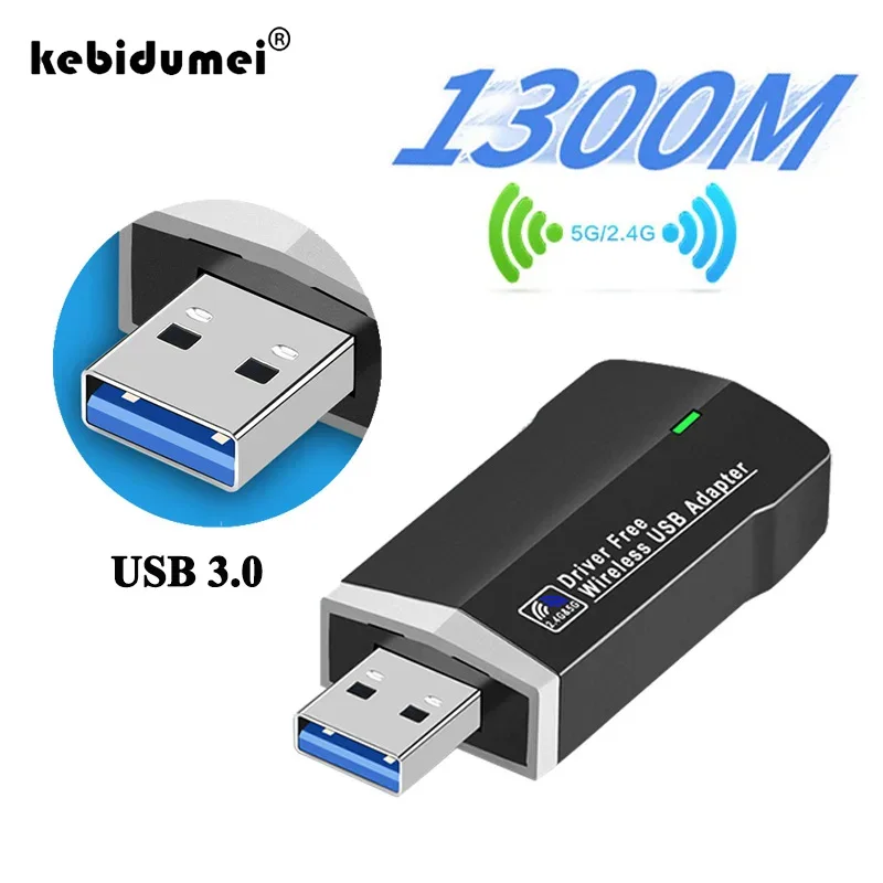 1300Mbps WiFi Adapter 2.4G&5.8GHz Dual band Wireless Drive Free Network Card USB3.0 Dongle Receiver For Win 10/11 Laptop PC