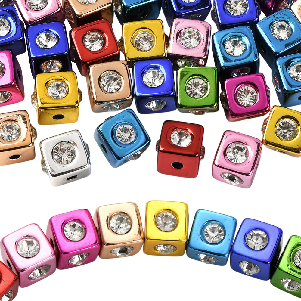 30Pcs Square Rhinestone Beads Acrylic Cube Beads 17mm Colorful Focal 3D Geometric Dice Shaped Loose Spacers