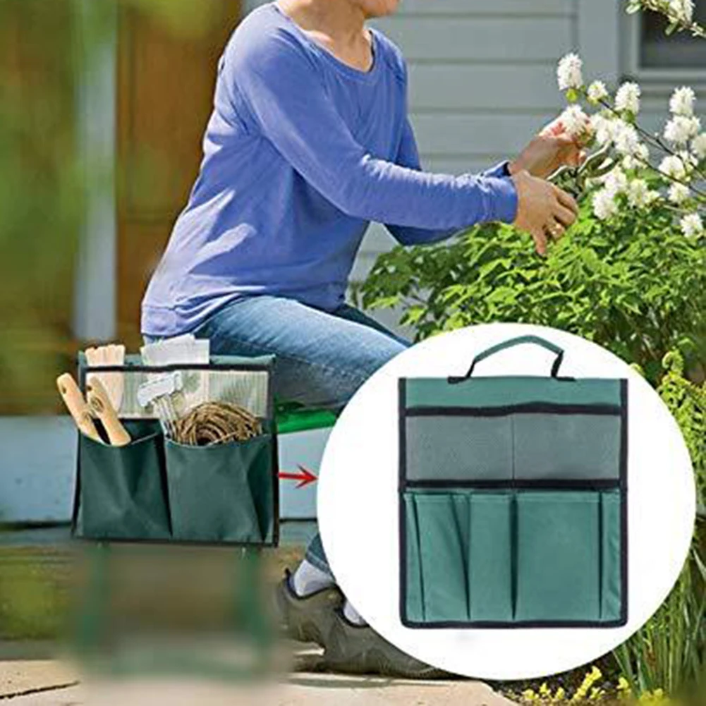 Portable Garden Tool Bag with For Seat Storage Oxford Cloth Construction Multiple Pockets for Tools and Supplies