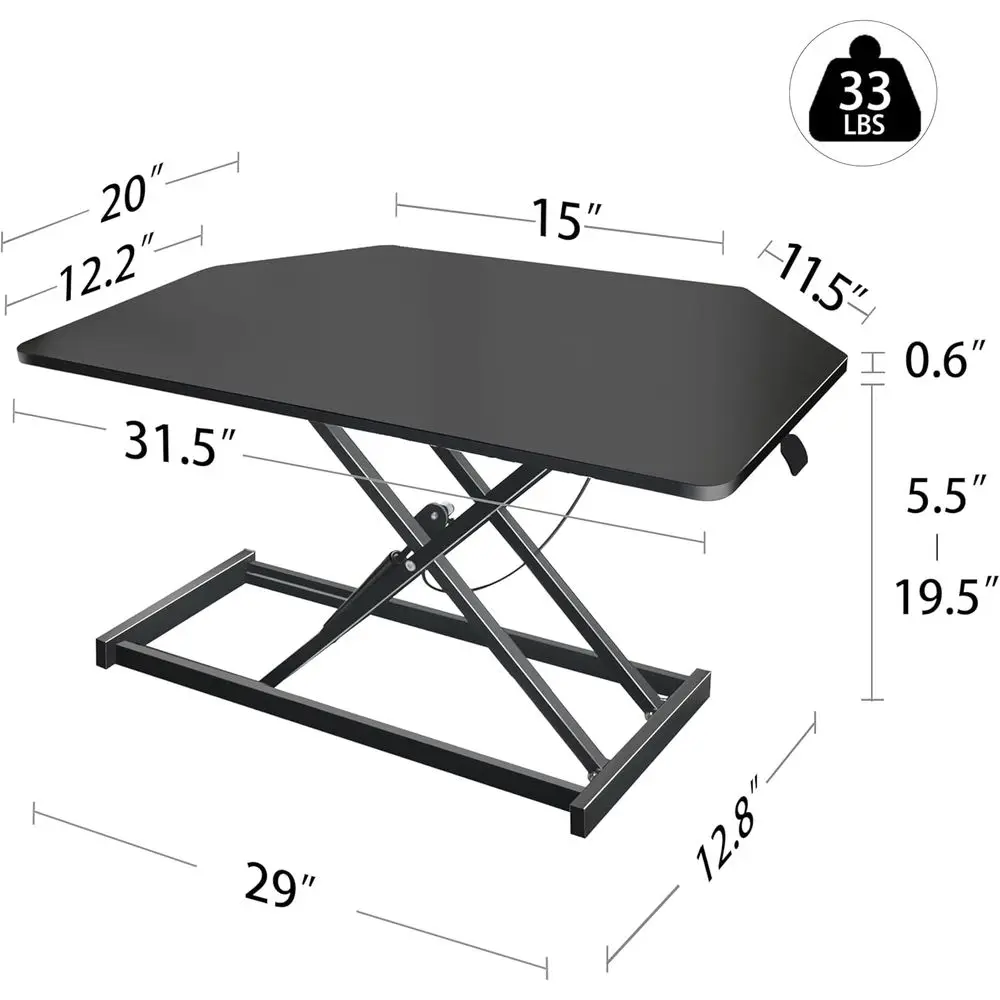 32 inch Black Corner Height Adjustable Standing Desk Converter, One-Click Sit to Stand up Desk Riser, Pre-Assembled for Dual Mon