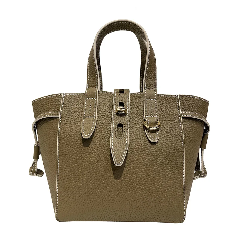 Genuine Leather Women Bucket Totes Casual Soft Handbag