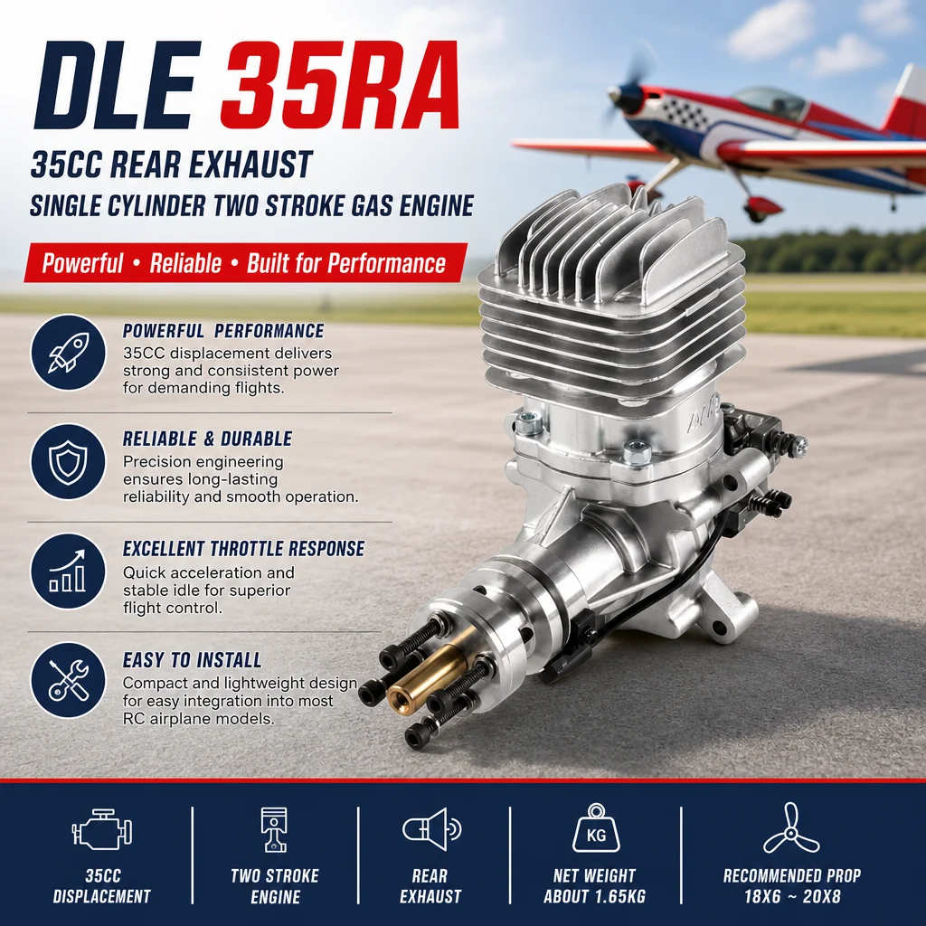 

DLE 35RA 35CC Rear Exhaust Single Cylinder Two Stroke Gas Engine For RC Airplane