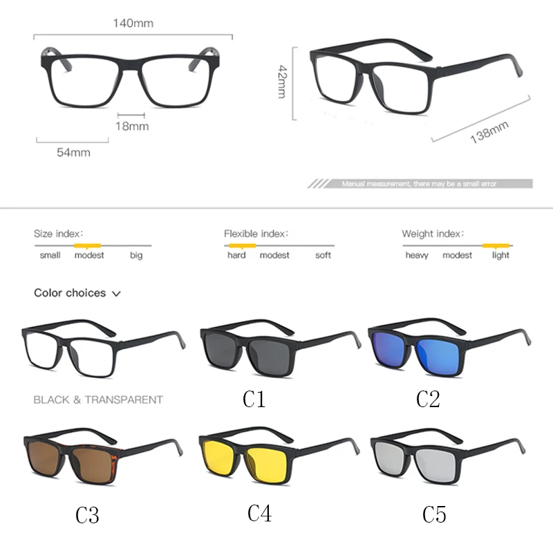 Magnetic Sunglasses Men Women Clip on Glasses Square Optic Prescription Myopia Spectacle Frames Men Outdoor Fishing GogglesUV400