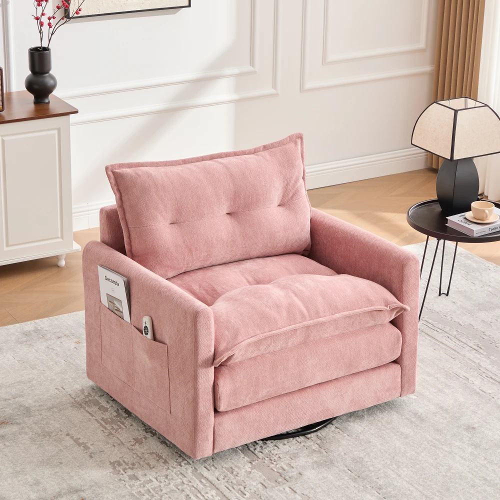 Swivel Barrel Accent Chair Thick Padded Modern Armchair Solid Metal Base for Living Room Bedroom Home Decor