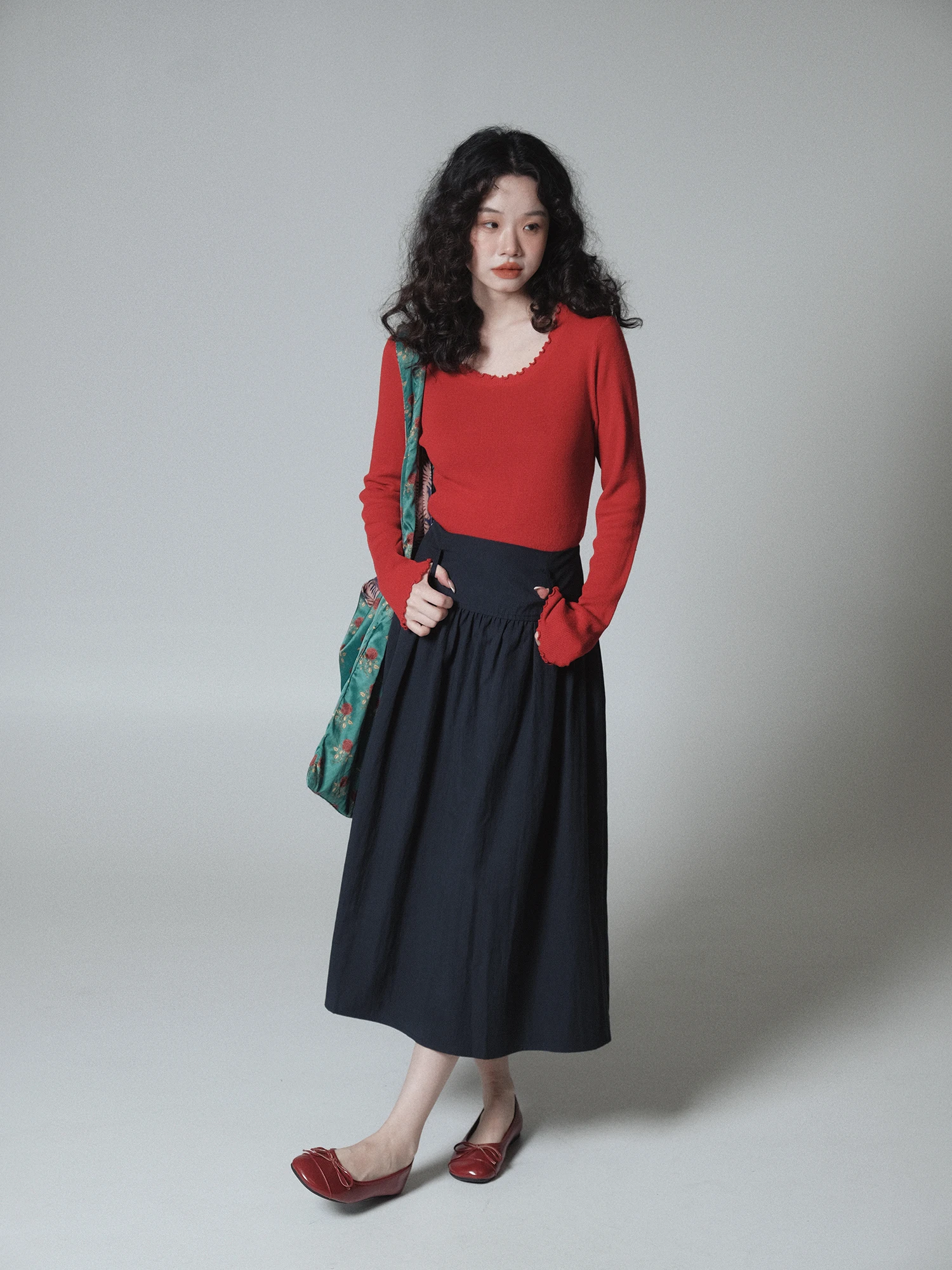 

High Waist A-Line Midi Skirt Ivy Yang Cotton Pleated Casual High Waist Layered Skirts Women's Faion Spring 2026