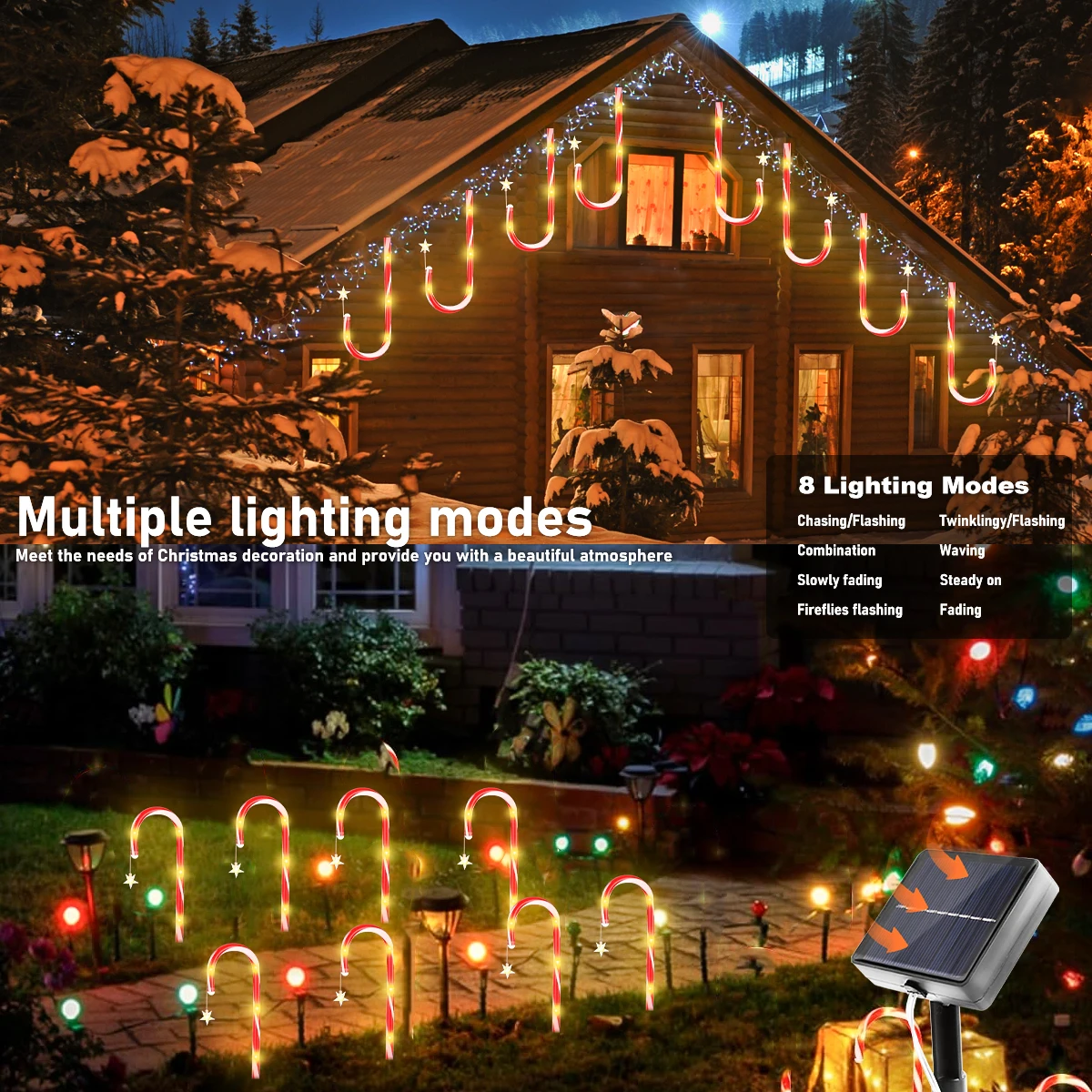 أضواء حلوى عيد الميلاد الشمسية الروطان زينة العطلة في الهواء الطلق لإضاءة عيد الميلاد حديقة مسار ساحة عطلة الطرف الديكور