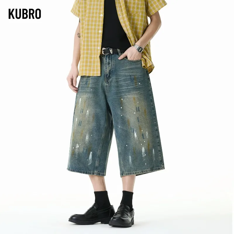 Jeans Vintage de Verão Luxuosos para Homens e Mulheres, Estilo Casual com Estampa Graffiti, Jeans Curtos Largos e Lavados