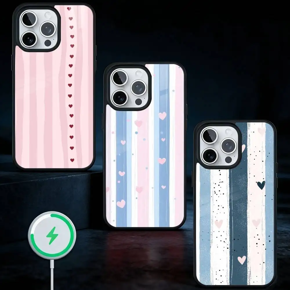 

Striped Heart Art Phone Case For iPhone17,16,15,14,13 Plus,Pro Max Magnetic For Magsafe Wireless Charging