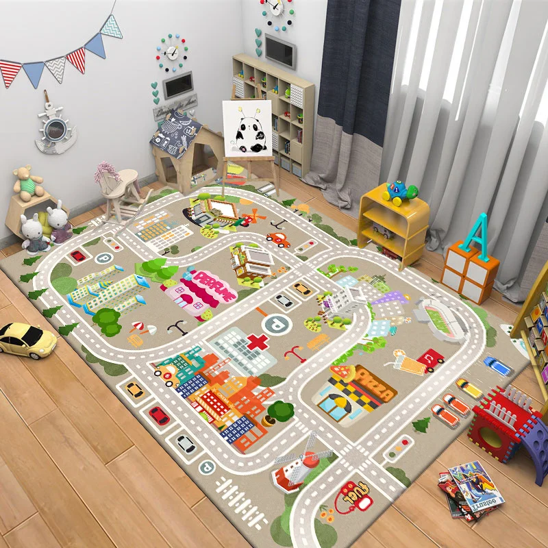 VIKAMA Kids City Road Play Mat Non Slip Educational Traffic Map Rug Washable Children's Bedroom Game Carpet Home Decoration