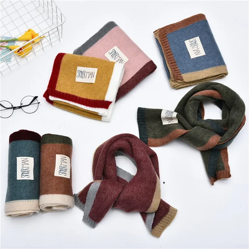 Korean Version Small Color Matching Contrast Kids Woolen Scarf Autumn Winter New Baby Girls Baby Boys Knitting Warm Scarf