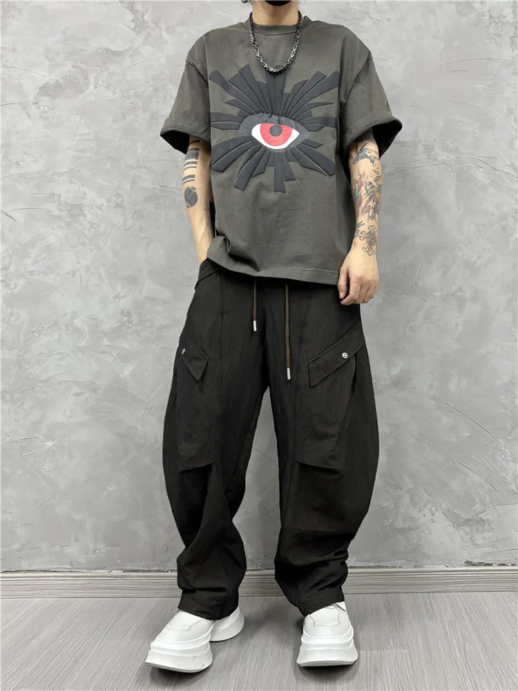 Avant-garde retro design stiksels ruches overall trendy losse wijde pijpen casual broek persoonlijkheid mat