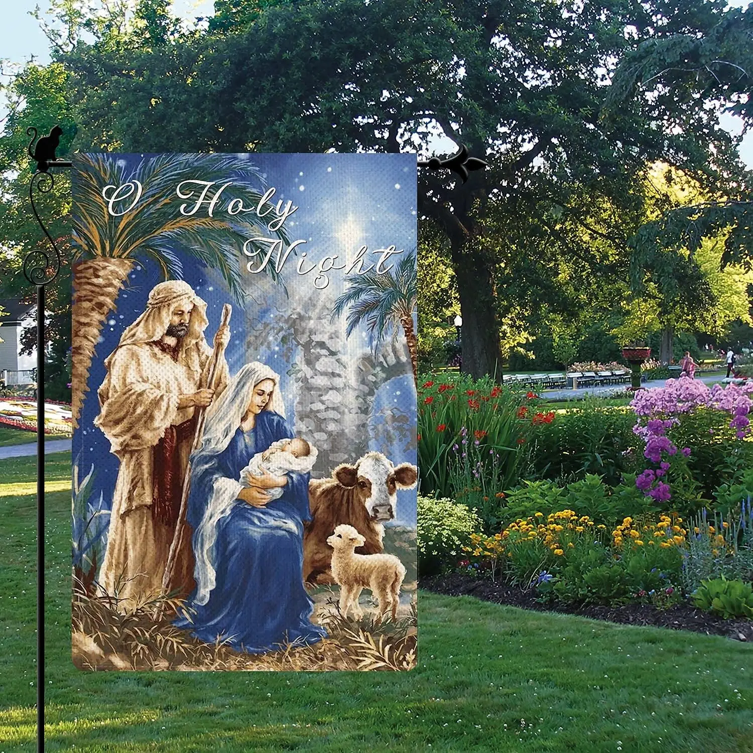 Gormcore O Holy Night Garden Flag Nativity Night Behold The Lamb of God Garden Flag Vertical Double Sided Rustic Farmland Burlap