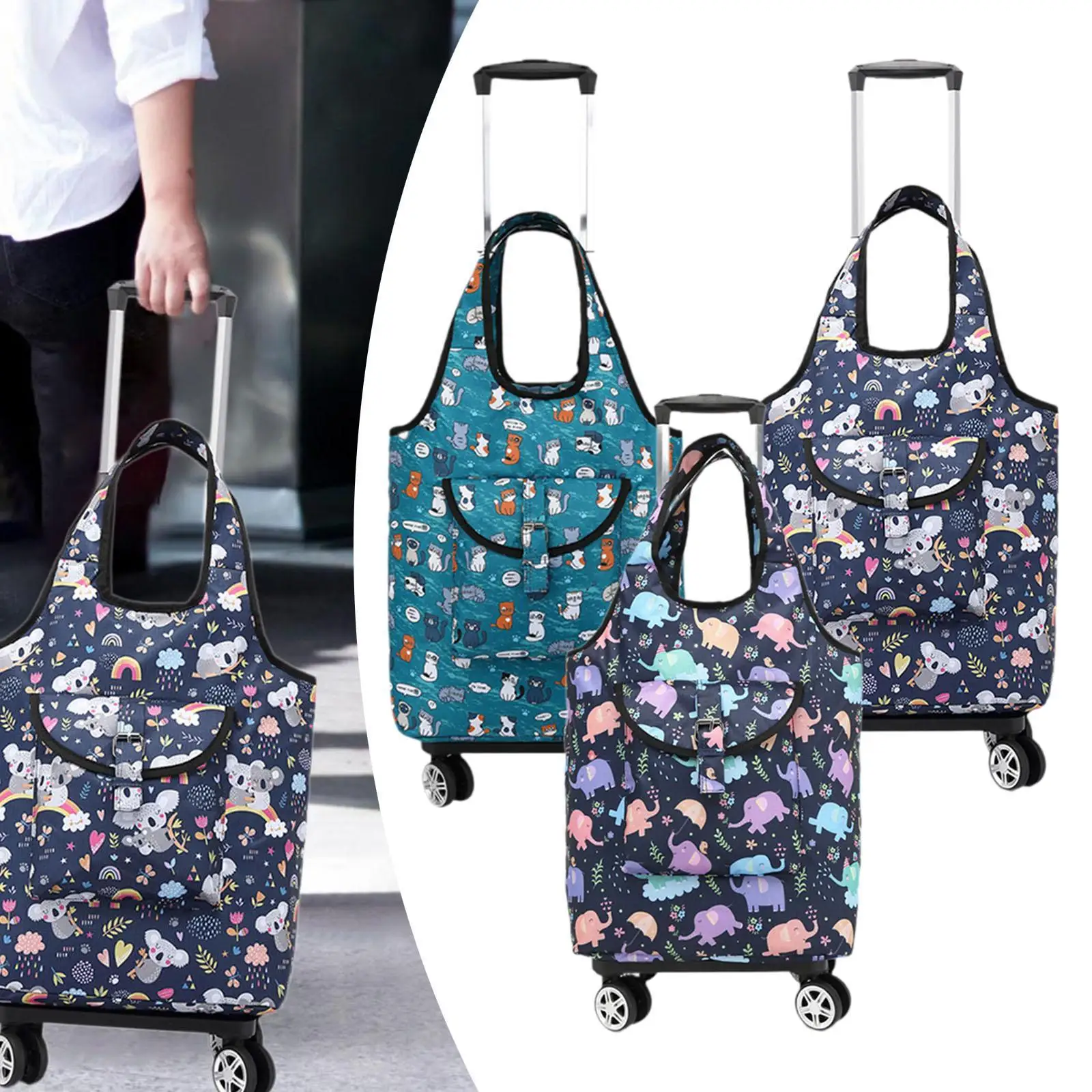 

Foldable Shopping Cart Household Insulated Interior Grocery Trolley Bag for Street Summer Winter Home Use Travel Transportation