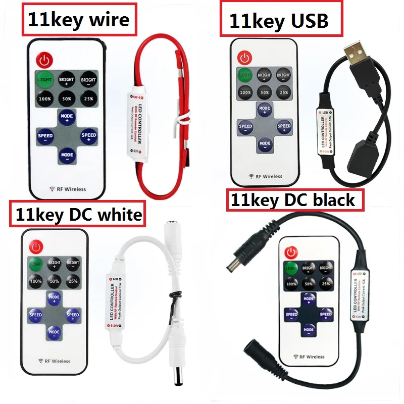 Mini 11Keys RF Wireless Led Remote Controller Led Dimmer Controller For Single Color Light Strip DC5-24V SMD5050/3528/5730/3014