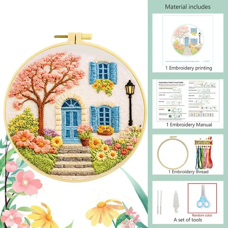 1 Set 29X29CM Der Garten vor der Tür Stickerei-Starter-Set DIY-Set Heimdeko Handwerk Malerei Nähen Kunst – Detail 8