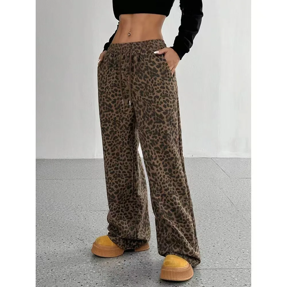 Summer Women's Street Style Wide Leg Pants Loose Slimming Floor-Length Casual Trousers Cross-Border Leopard Print Women's Pants