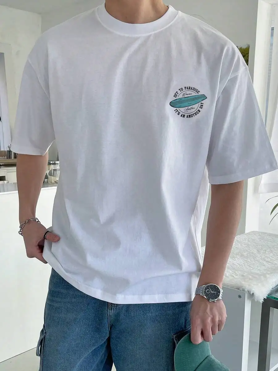 

Mens Short Sleeve T-Shirt With Surf Slogan Print Casual Tee