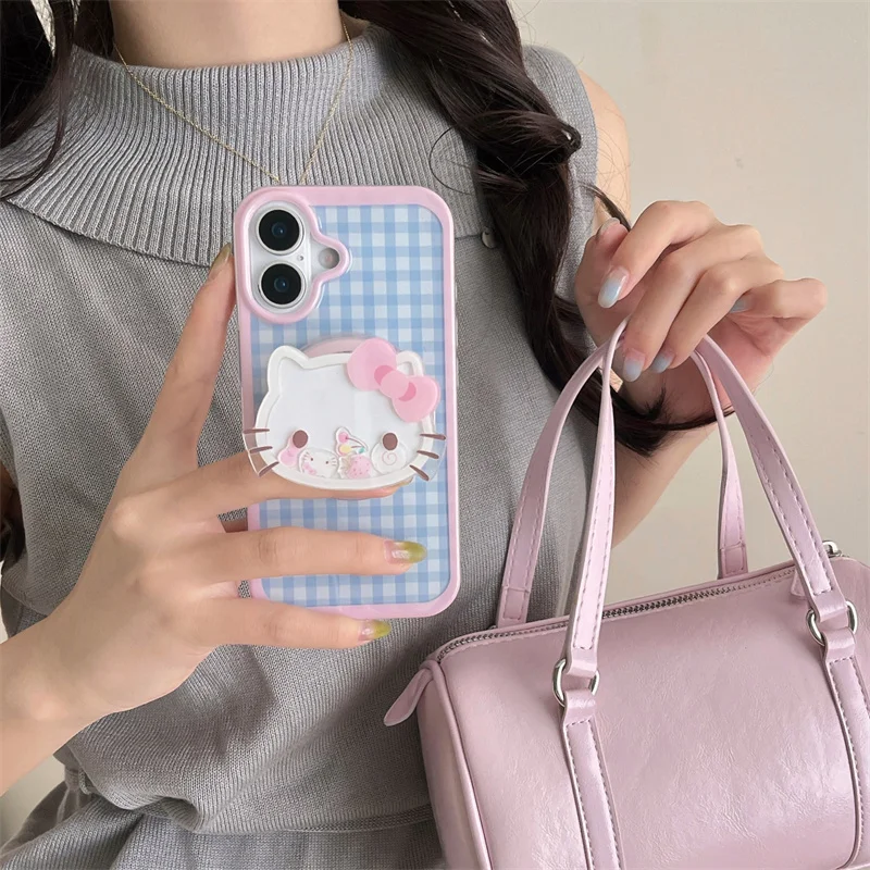 لطيف الوردي الأزرق شعرية Magsafe حافظة شحن لاسلكية آيفون 16 15 14 13 برو ماكس مضحك الكرتون كيتي القط هزة حامل مغناطيسي