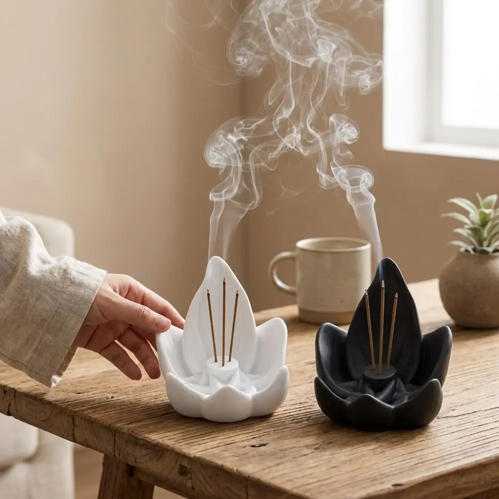 Zen Chinese Style Lotus Incense Burner 3D Printing 3 Hole Lotus Censer Holder Plastic Sleep Aid Lotus Incense Stick