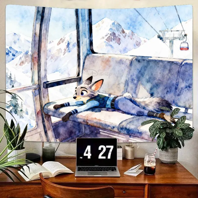 

1 шт. Disney Zootopia Nick Wilde акварель снежная гора гобелен современный полиэстер настенное искусство гондола эстетический декор комнаты подарок fo