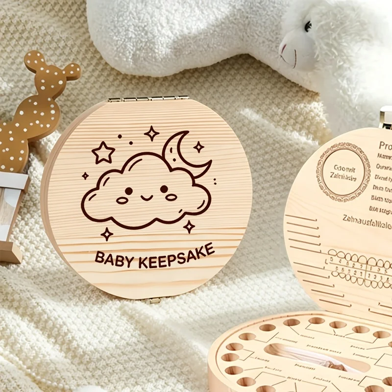 2D Wooden Tooth Keepsake Box Commemorative Storage Teeth Fetal Hair Birthday Halloween Christmas Gift Family Memory Preservation