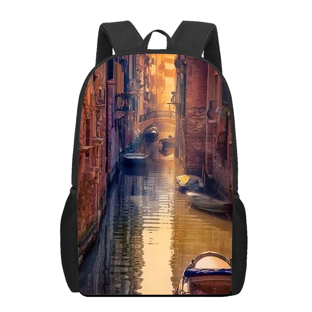 

Watercolor Painting Landscape 3D Print School Bag Set for Teenager Girls Primary Kids Backpack Book Bags Large Capacity Backpack