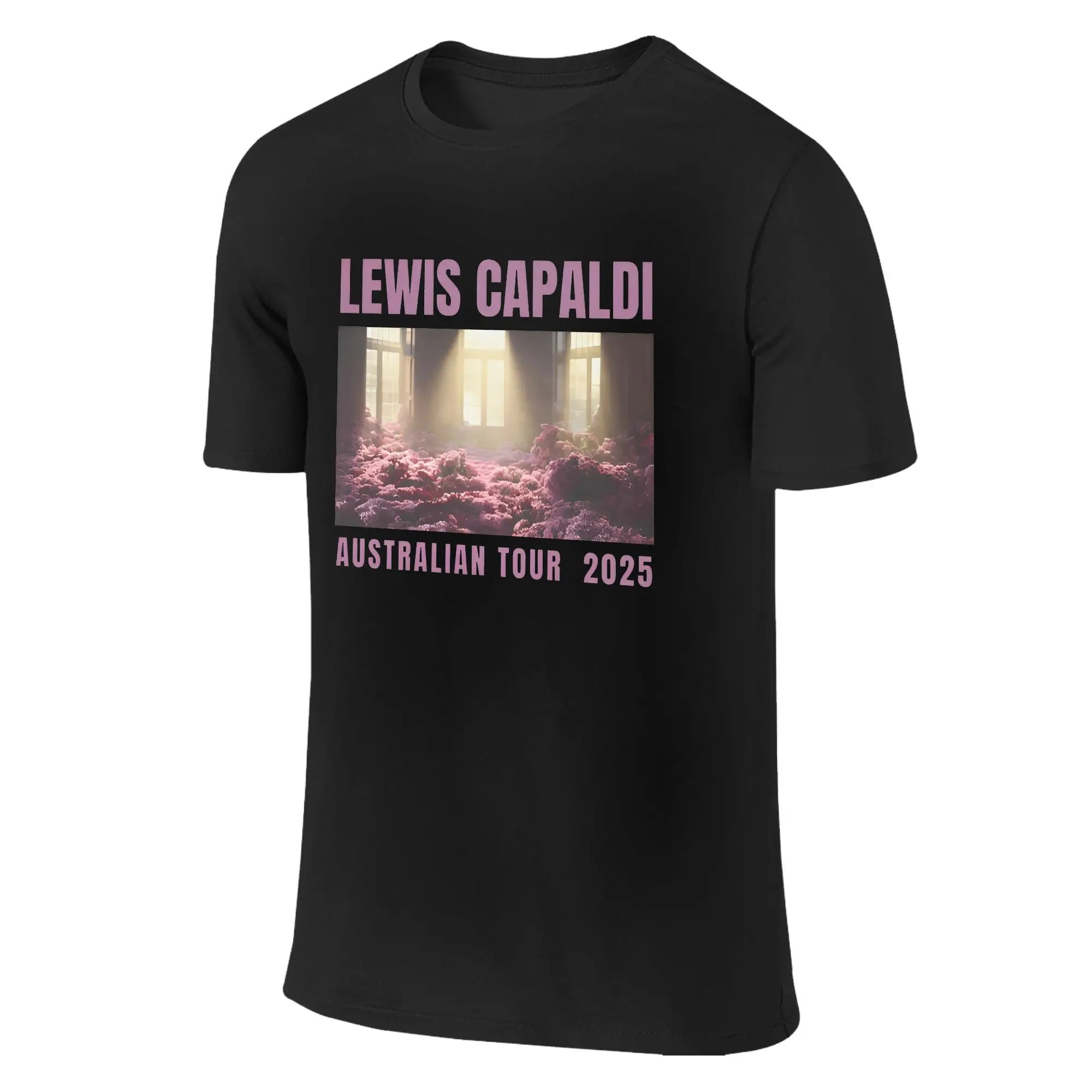 Koszulki męskie z krótkim rękawem, okrągły dekolt, 100% bawełna, z nadrukiem graficznym, z okazji trasy koncertowej Casual Singer Lewis C-Capaldi World Tour 2025.