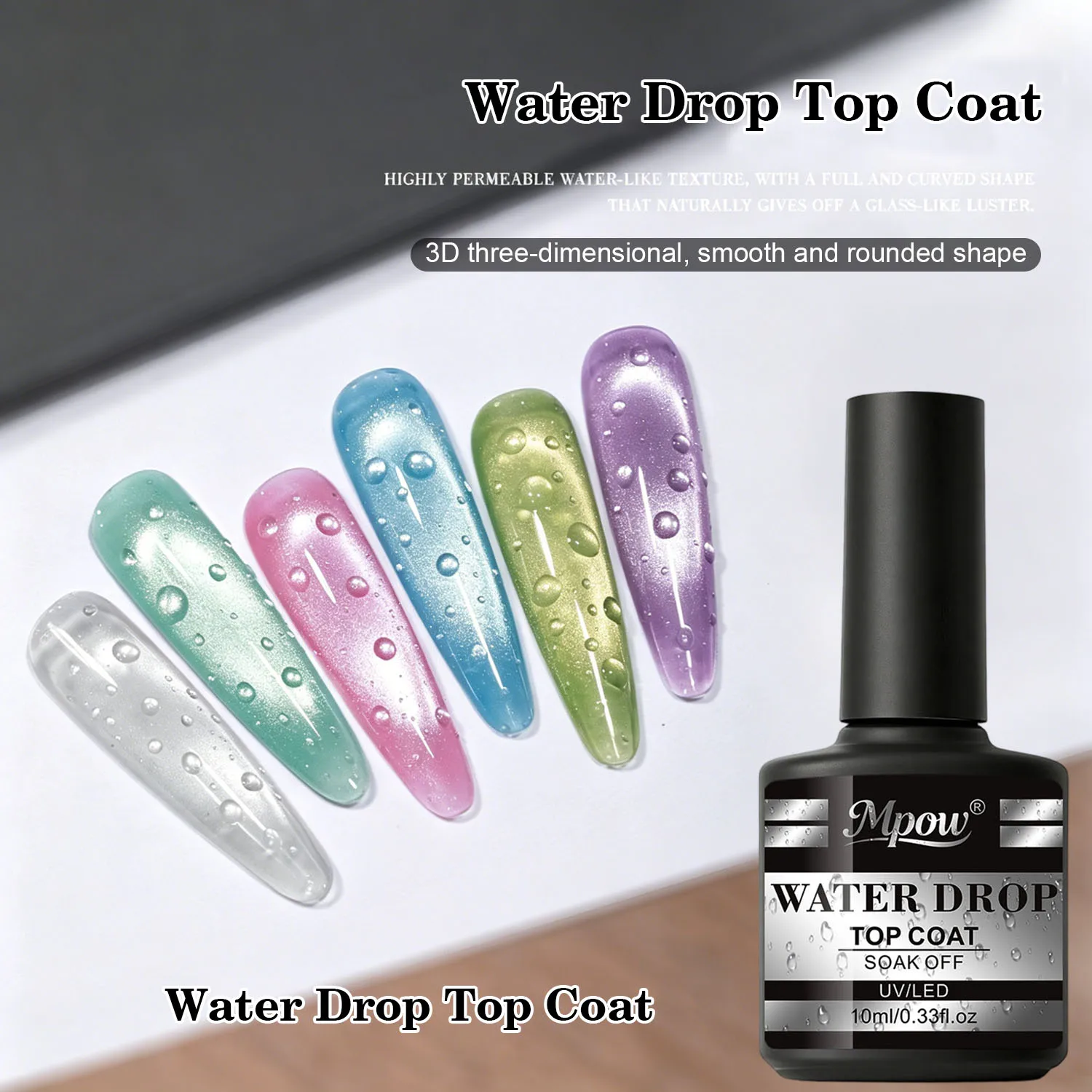 Mpow 1/3pcs 3D Water Drop Top Coat Gel Polish Set Crystal Clear Bubble Effect Nail Art DIY Soak Off UV LED Semi Permanent