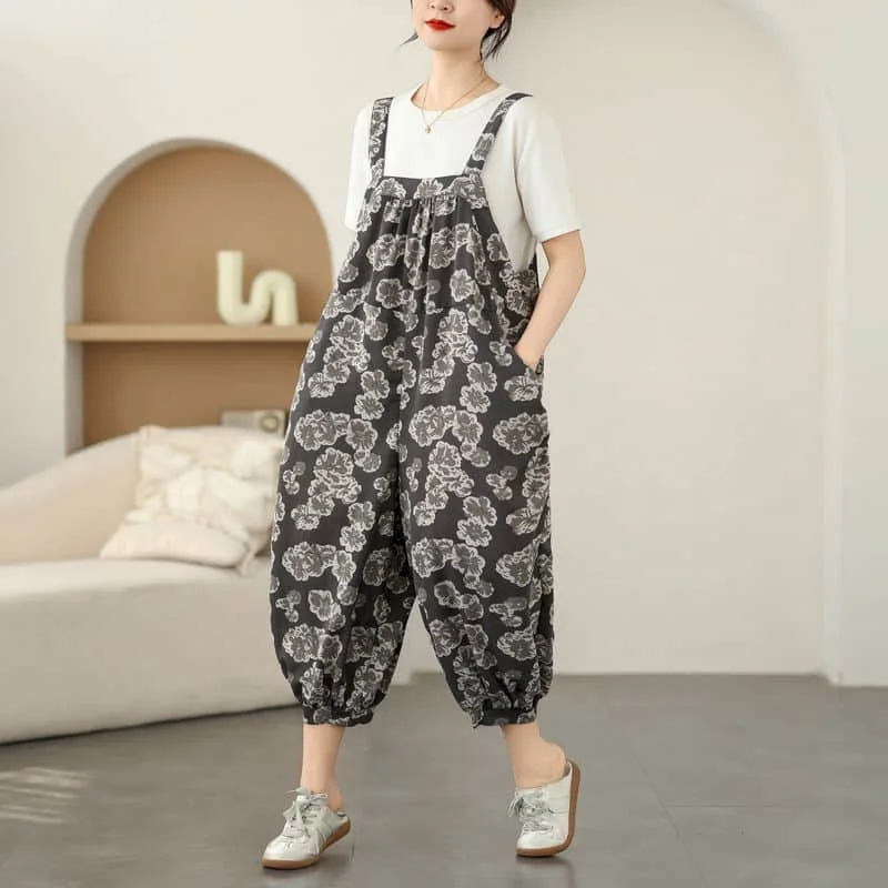 

Vintage Jumpsuits Women Floral Loose Korean Style Elegant Lantern Pants One Piece Outfits Rompers Casual Versatile Playsuits