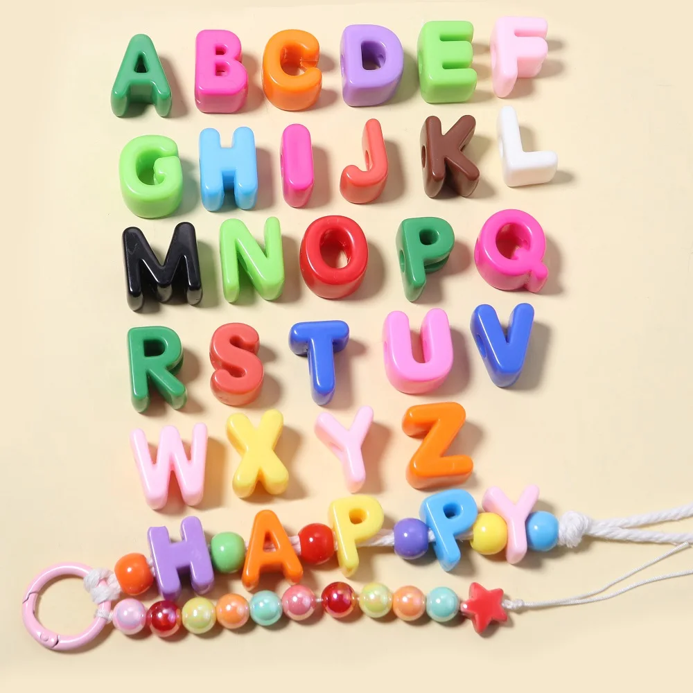 26pcs A-Z English Alphabet Early Education Letter Beads Letter Big Hole Loose Beads For DIY Jewelry Making Bracelet Keychain