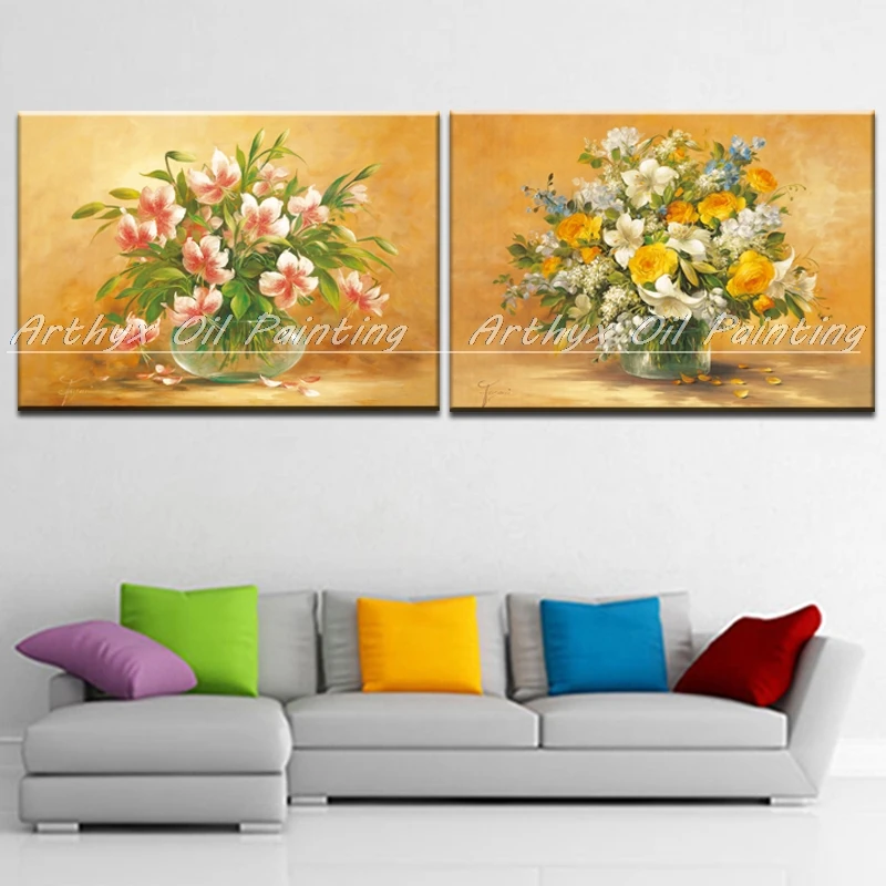 Arthyx Art Poster In The Vase Realist Flowers Printed Oil Painting On Canvas,Modern Wall Picture For Living Room,Home Decoration