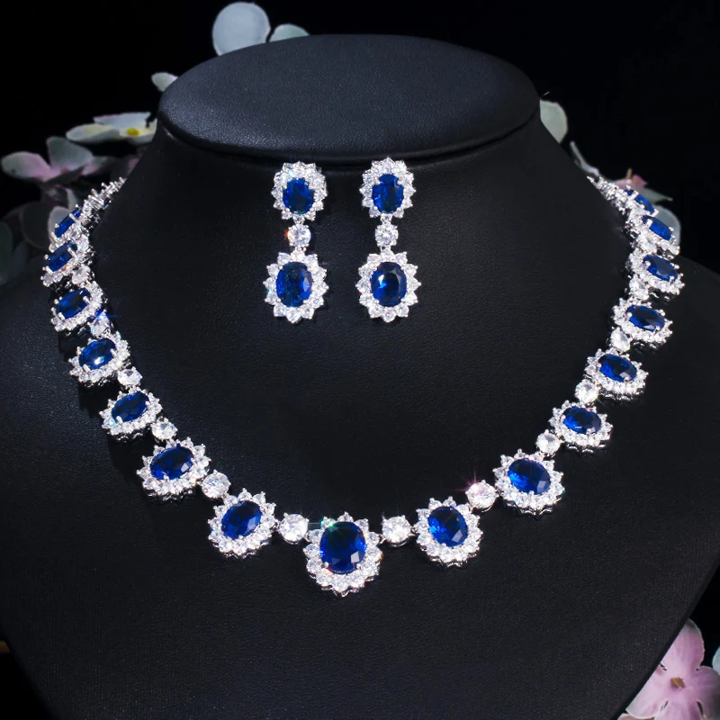 

smvp Luxury Brand Gorgeous Full CZ Stones Around Dark Blue Crystal Flower Party Wedding Dress Jewelry Sets for Women T159