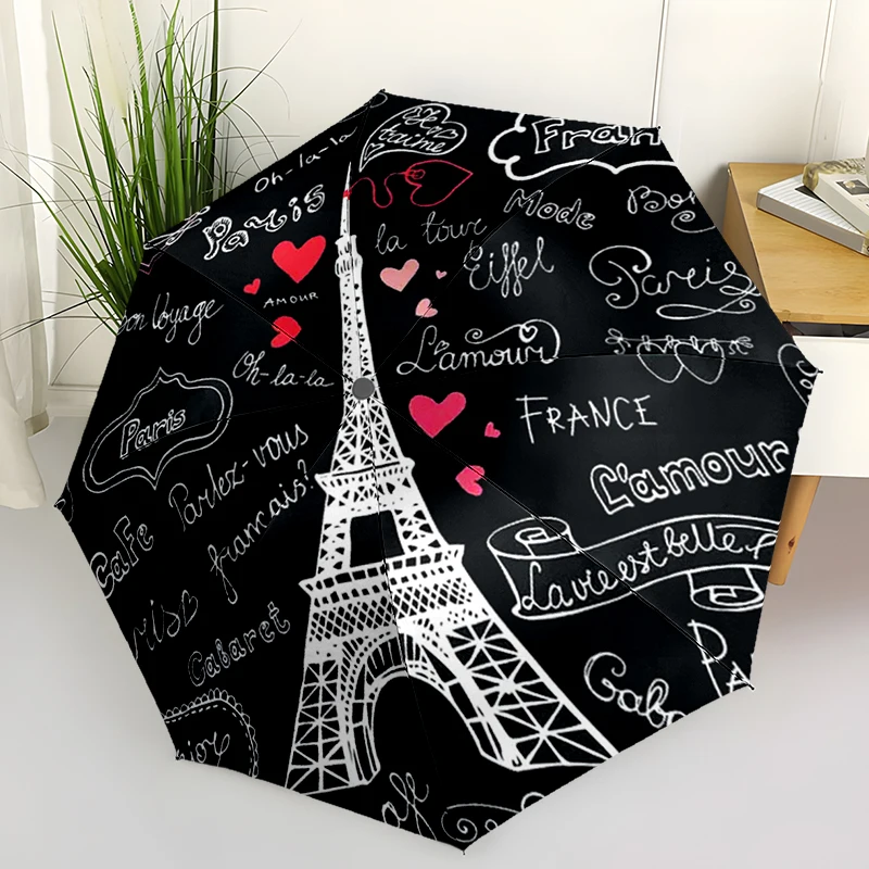 

1PC Eiffel Tower Folding Umbrella Fashion Auto-Open Design 8 Iron Ribs Plastic Handle Foldable Sunshade Perfect Christmas Gifts