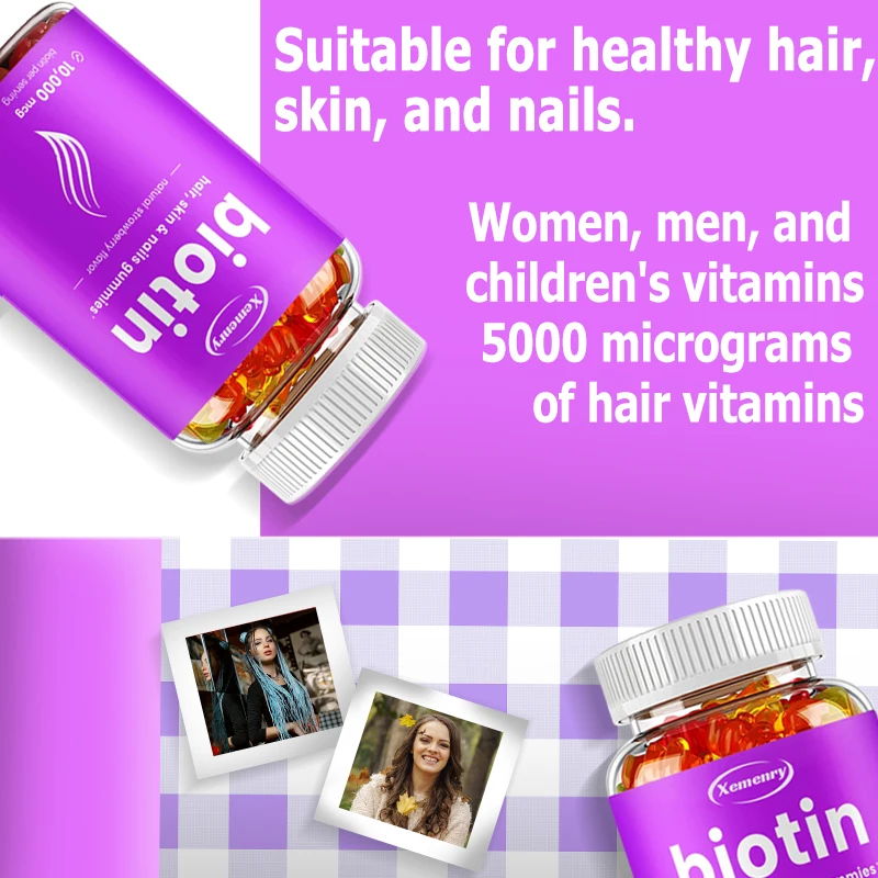 Biotin Gummies 10,000 Mcg - Promotes Hair Growth, Skin and Nail Health