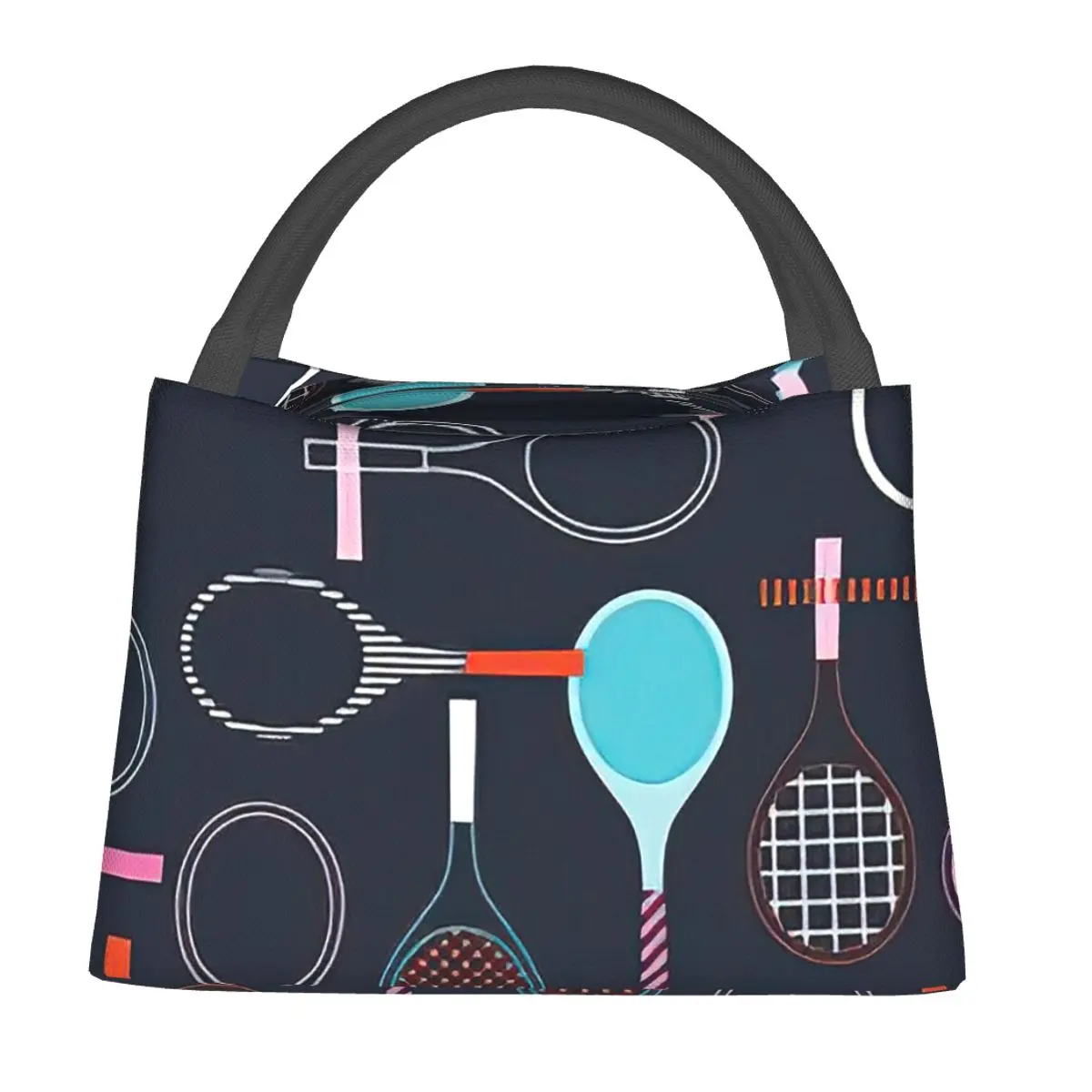 Tennis Rackets And Balls Lunch Bags Insulated Bento Box Portable Lunch Tote Picnic Bags Thermal Bag for Woman Children Office