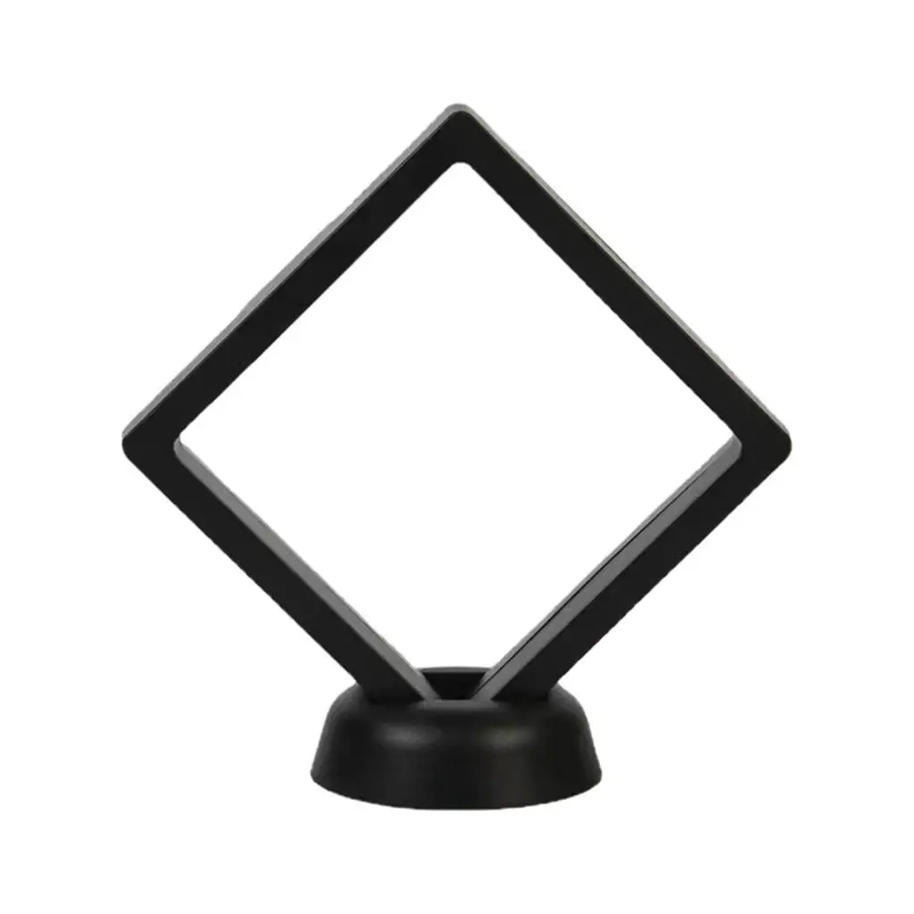 Small Shadow Box for Earrings Rings Brooch Medal Diamond Shape 3D Floating Frame with Stand Dustproof Display Holder