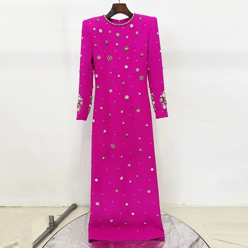 

New 2025 Heavy Embellished Long Diamond Embedded Slimming Dress Celebrity Fashionable New Arrival European Style Long Skirt
