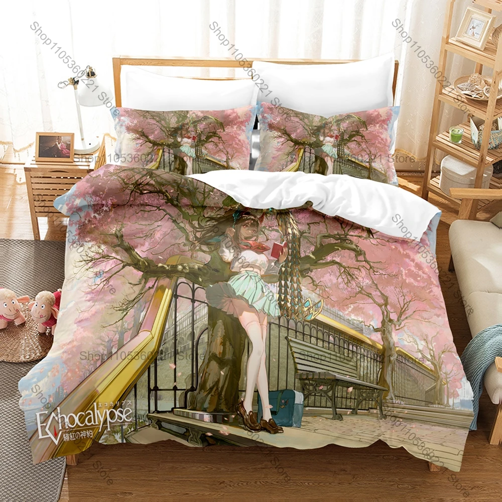 Cool Echocalypse The Scarlet Covenant All Kemono Characters Ruined City Crystal Sci-Fi HD Print Bedding Set Duvet Cover 2 Pillow