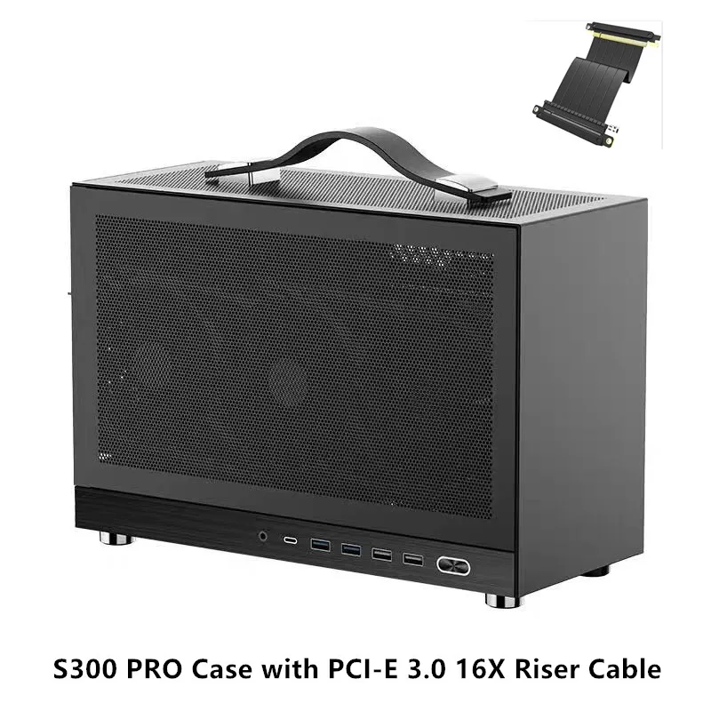 Portable S300 PRO MINI-ITX Computer Case with PCI-E3.0/ 4.0 16X Cable, 305mm GPU, 60mm CPU Cooler