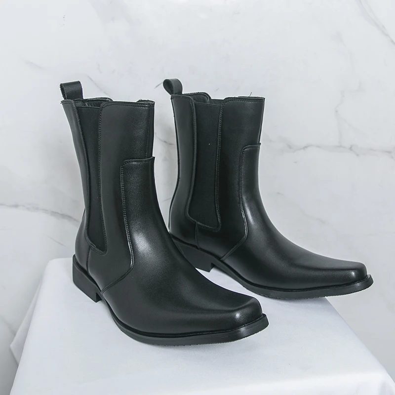 الخريف الشتاء الرجال عالية الجودة تشيلسي الأحذية الأسود البني الرجال سوليد الأعمال عادية موضة فارس الأحذية في الهواء الطلق أحذية التدريب الرجال #4