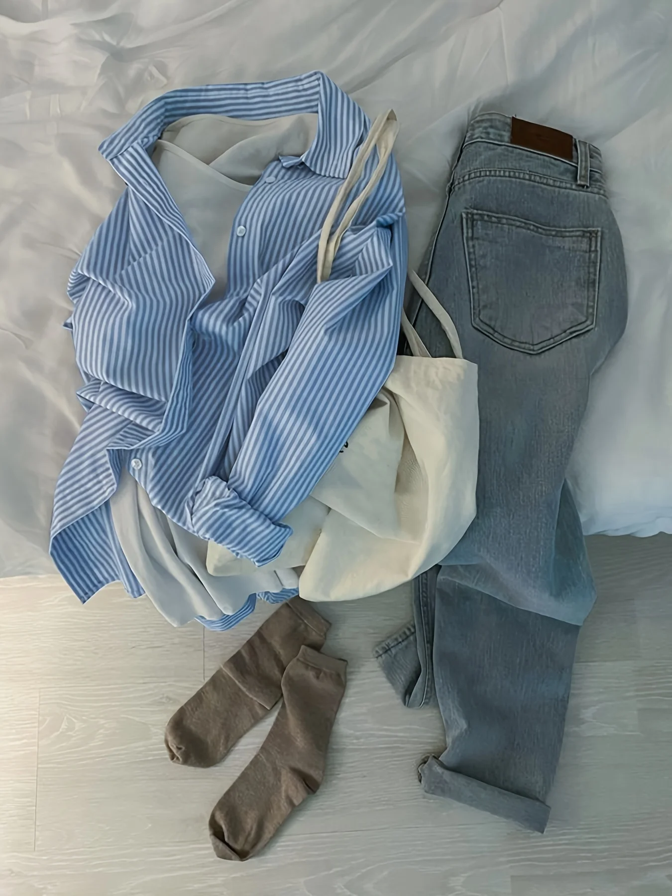 

Women's Blue White Striped Button Down Shirt - Long Sleeve Oversized Blouse