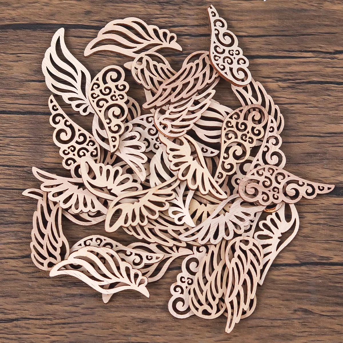 40Pcs/bag 4 Styles DIY Angel Wings Wooden Chips Decorative Embellishments Crafts Scrapbook Hand-made Graffiti Button Accessories