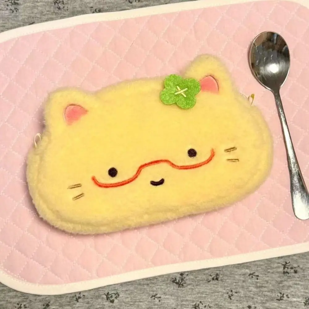 

New Omelette Kitten Pen Bag Large Capacity Plush Pencil Case Cartoon Multifunctional Stationery Bag School