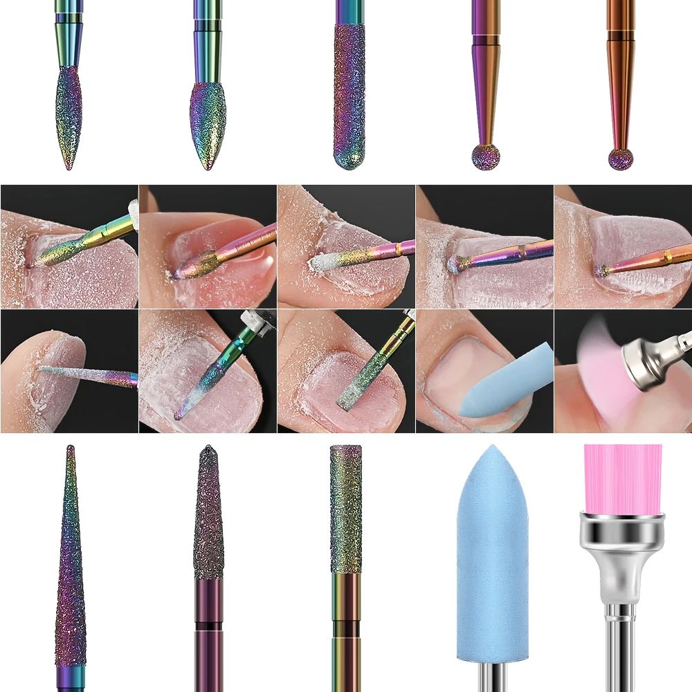 

10pcs Trimming Nail Polishing Bits Nail Drill Bit Set 3/32" Professional Diamond Nail File Head Acrylic Gel Nails Manicure Tools